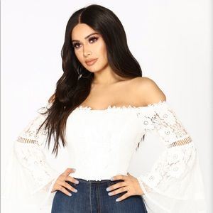 Fashion Nova White Bell Sleeve Crop Top SMALL